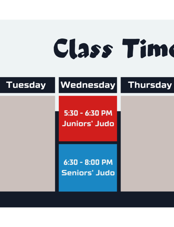 Wanganui Judo Club class timetable - March 2023