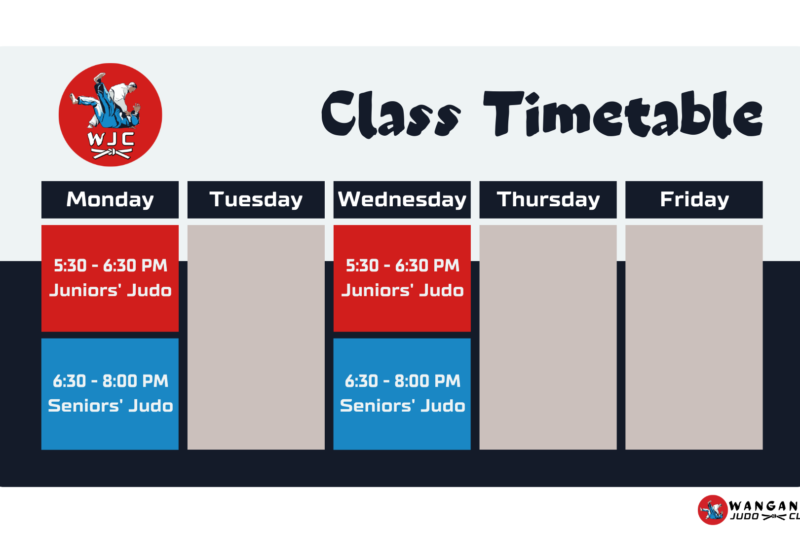Wanganui Judo Club class timetable - March 2023